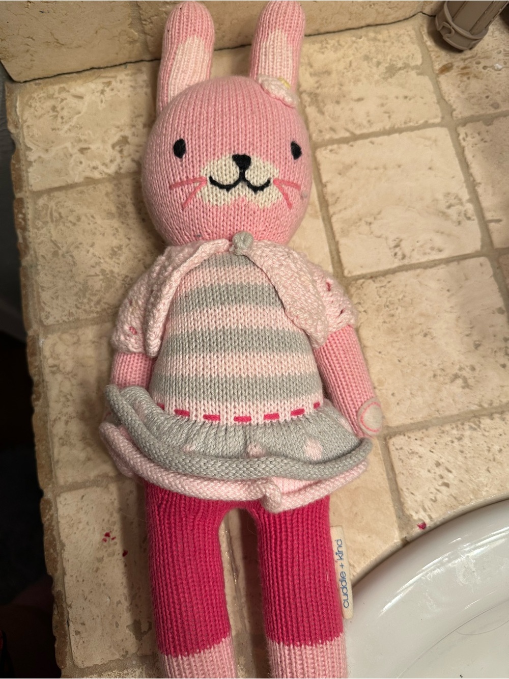 Cuddle + Kind Pink Knit Bunny Plush - Soft Pink & Gray Chloe the Bunny